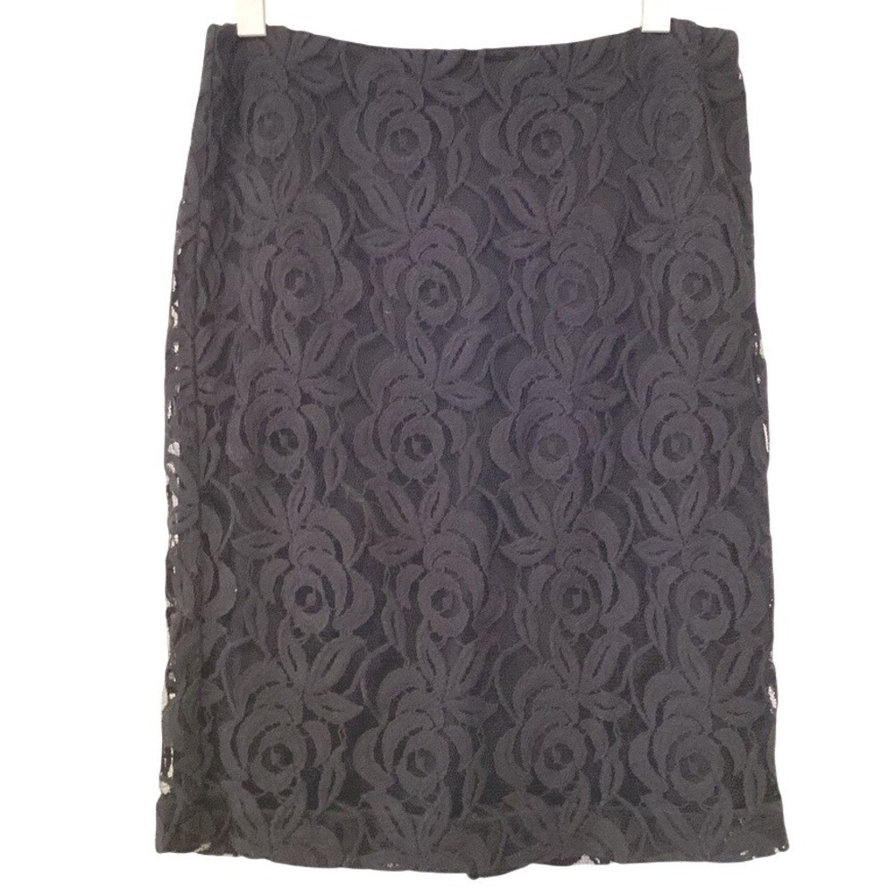 Talbots Pencil Skirt Black Lace Overlay Rose Lace - 6 Petite - Picture 2 of 4